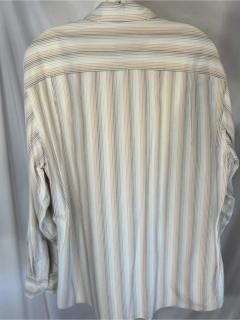 J. Crew Men’s Button-Up Shirt Cream with Gray, Tan, Brown, Black Pinstripes Lrg